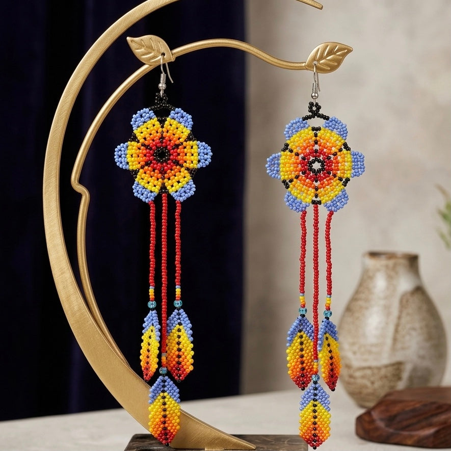 Sun Feather Bloom Beaded Earrings