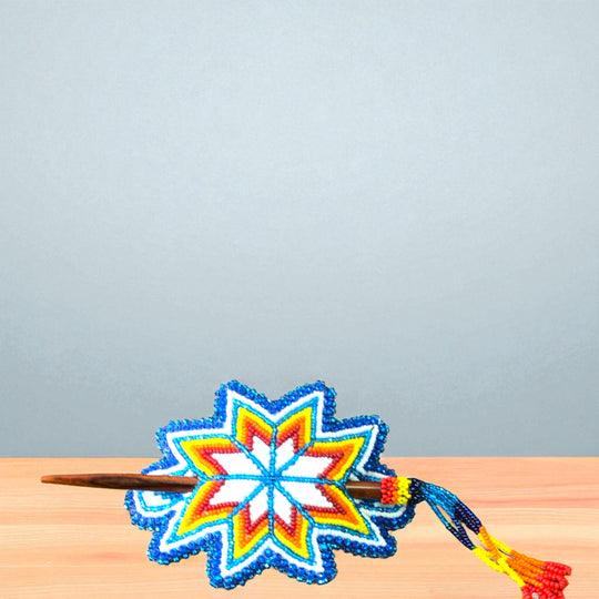 White-Blue Handmade Beaded Star Barrette