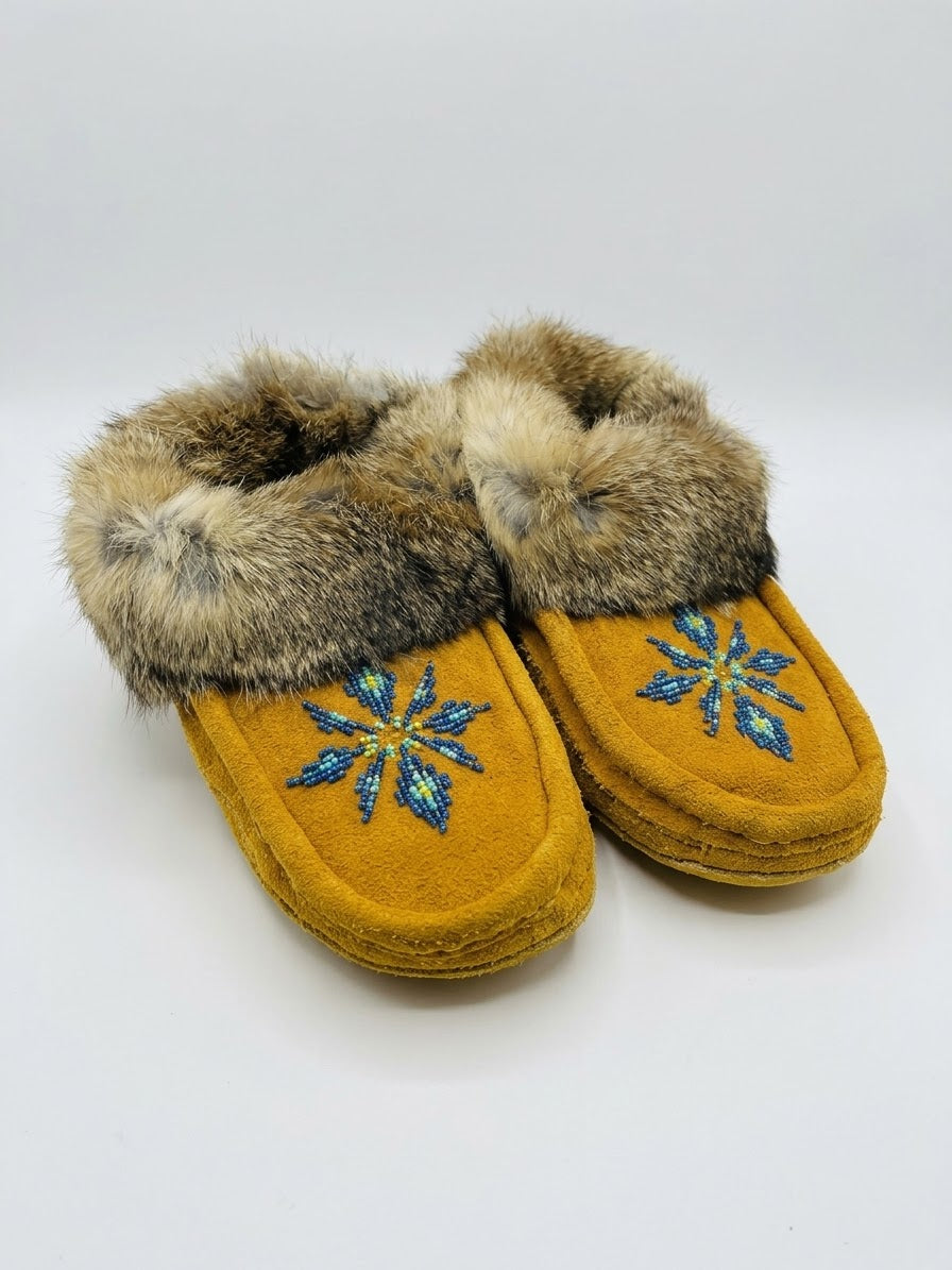 Yellow Moccasins with Beadwork (Size 7)