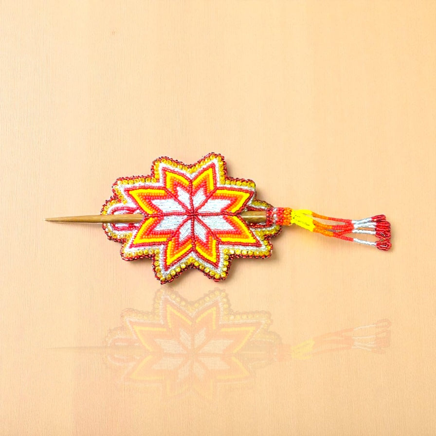 Silver Yellow  Handmade Beaded Star Barrette