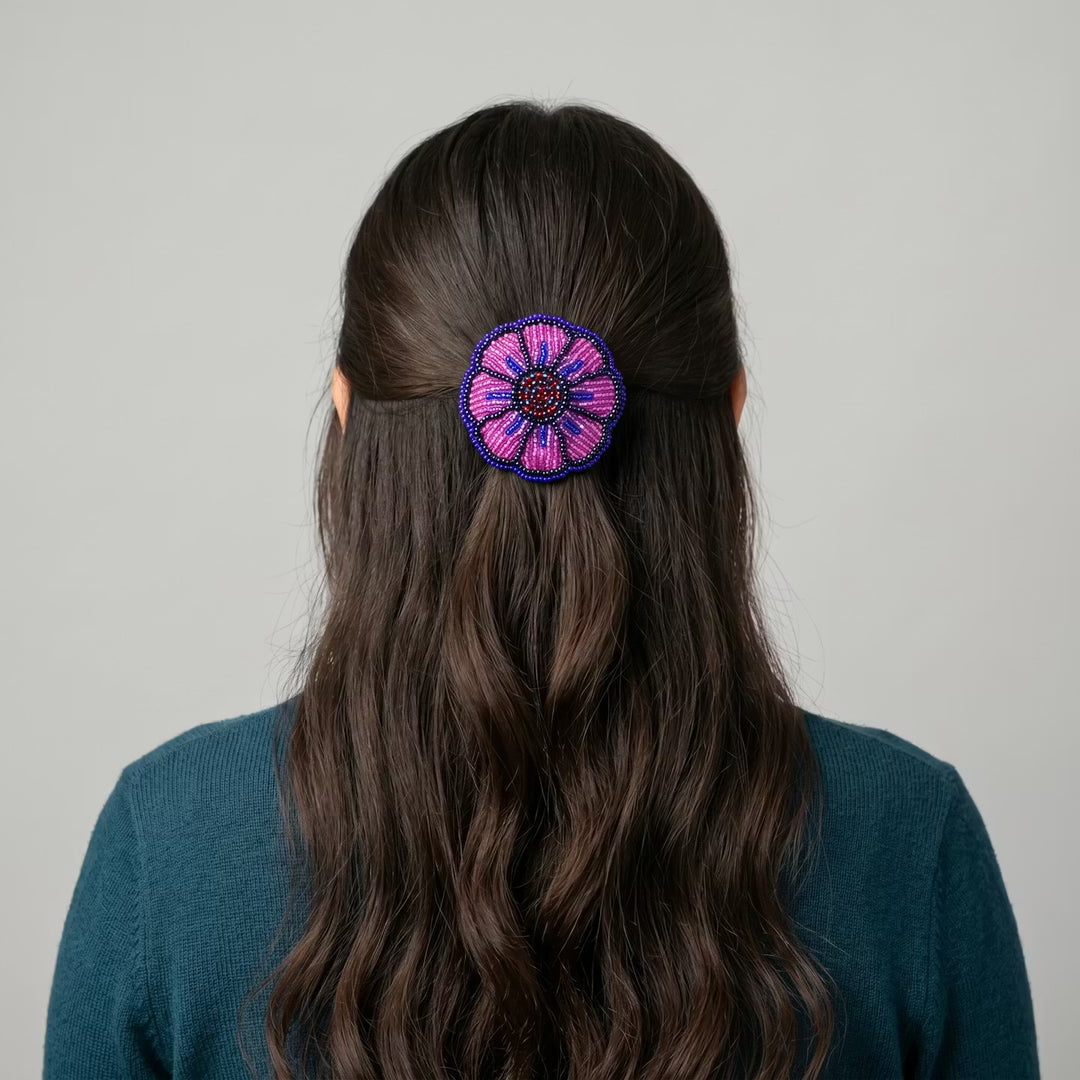 Pink/Purple Beaded Flower Barrette