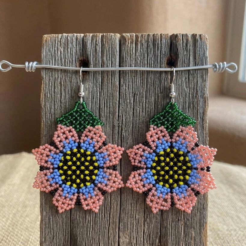 Sunflower Beaded Earrings (Pink)