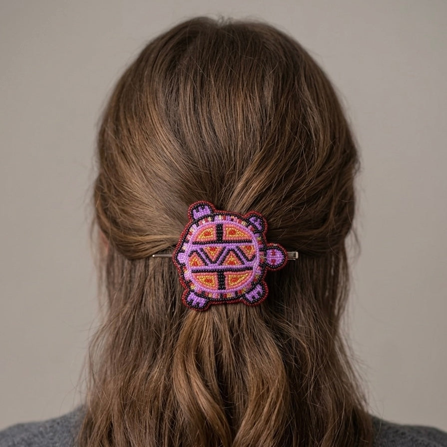 Beaded turtle Barrette Red accent