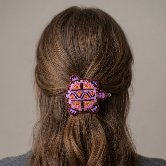 Beaded turtle Barrette Red accent