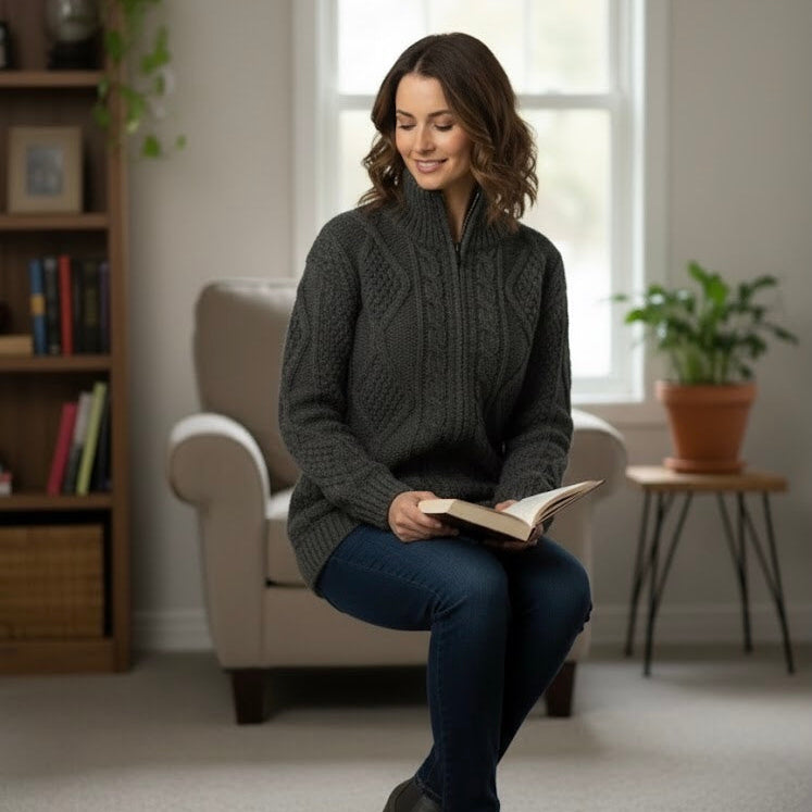 Black Cayambe Alpaca Cable Knit Sweater