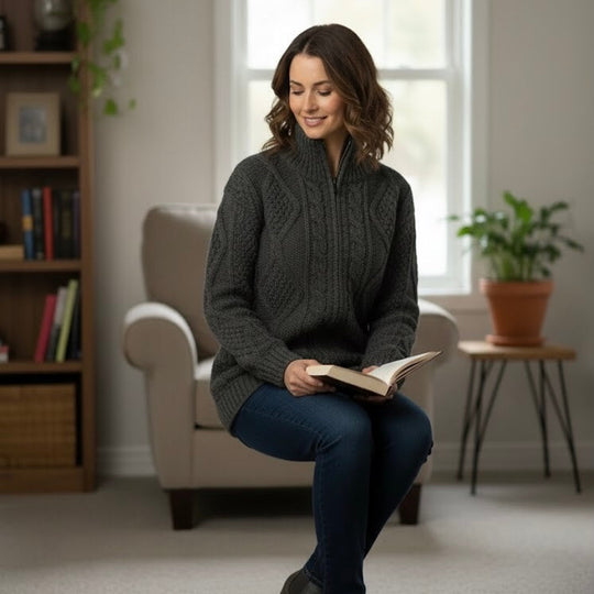 Black Cayambe Alpaca Cable Knit Sweater