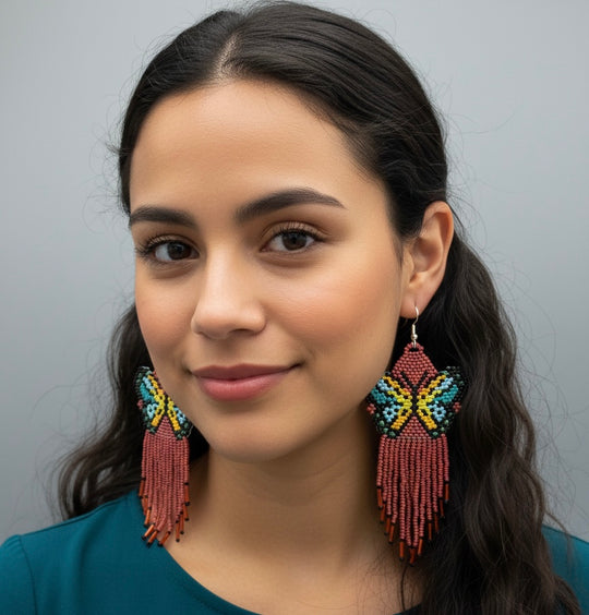 Light Red Breaded Dancing Wing Earrings