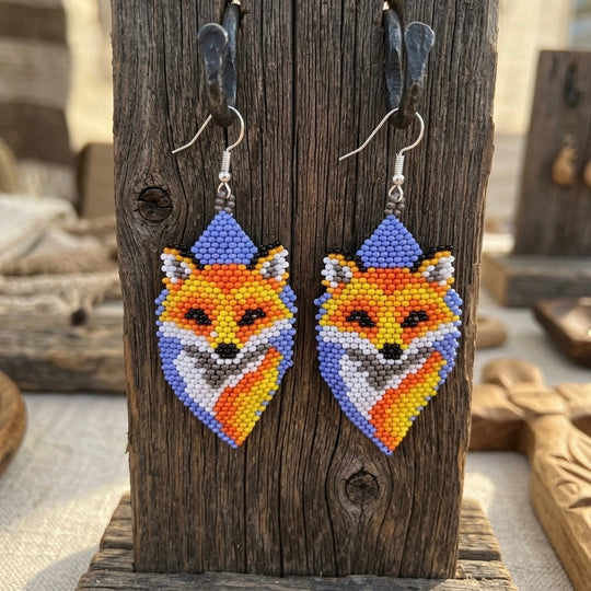 Fox Beaded Earrings (Blue)