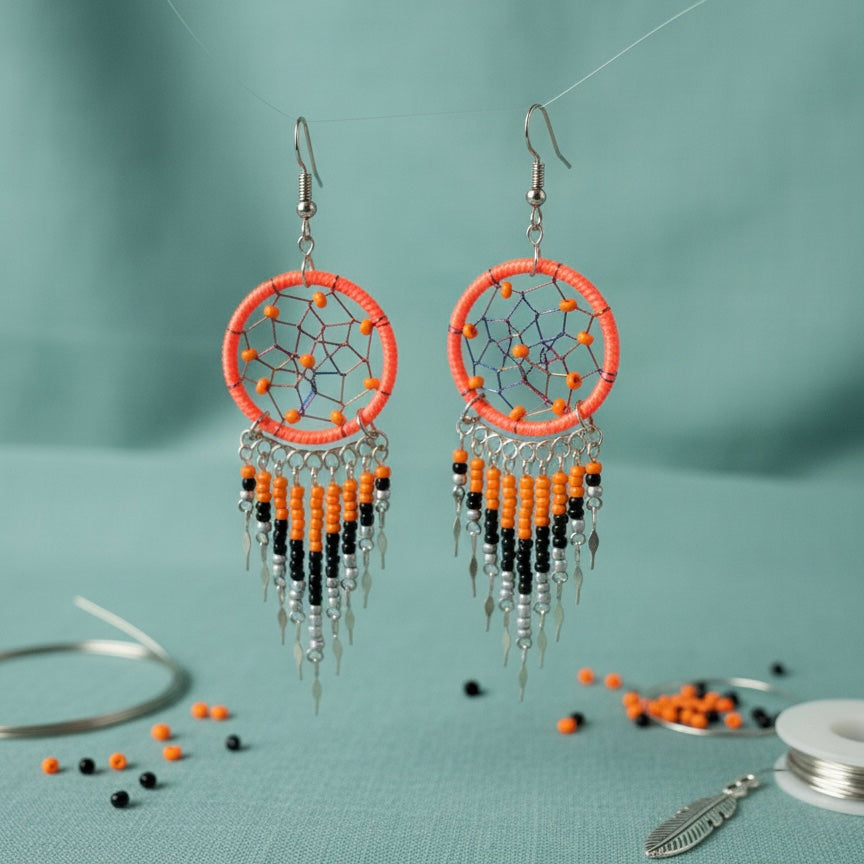 Orange/black Dreamcatcher Dangles