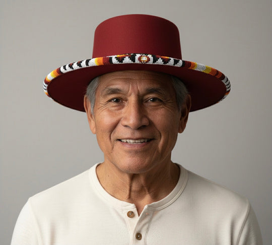 Size-56 Handmade Beaded Hat(Red)