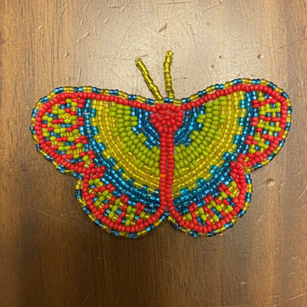 Red and Green Butterfly Beaded Barrette