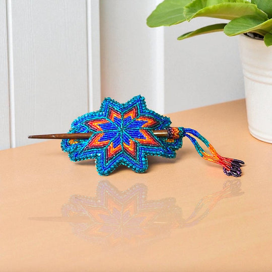 Blue-Green Handmade Beaded Star Barrette