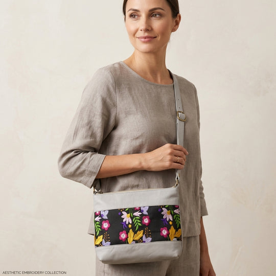 Windflower Embroidered Leather Crossbody Bag