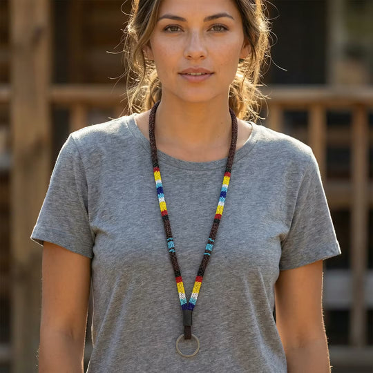 Round Beaded Lanyard(Brown)