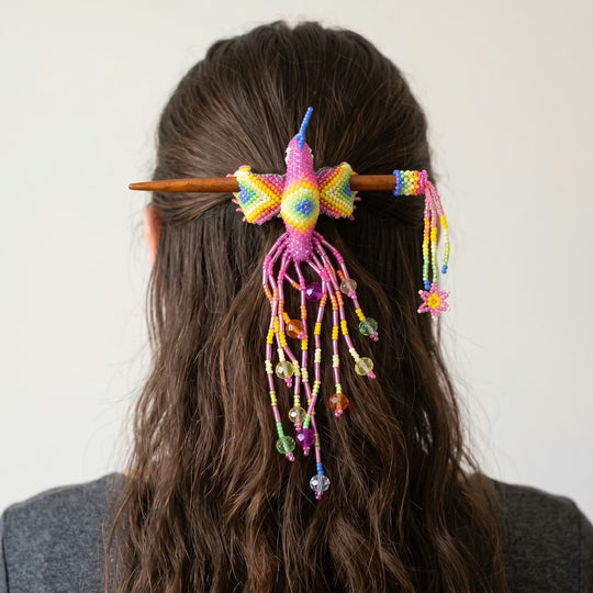 Pink Hummingbird Beaded Hair Stick