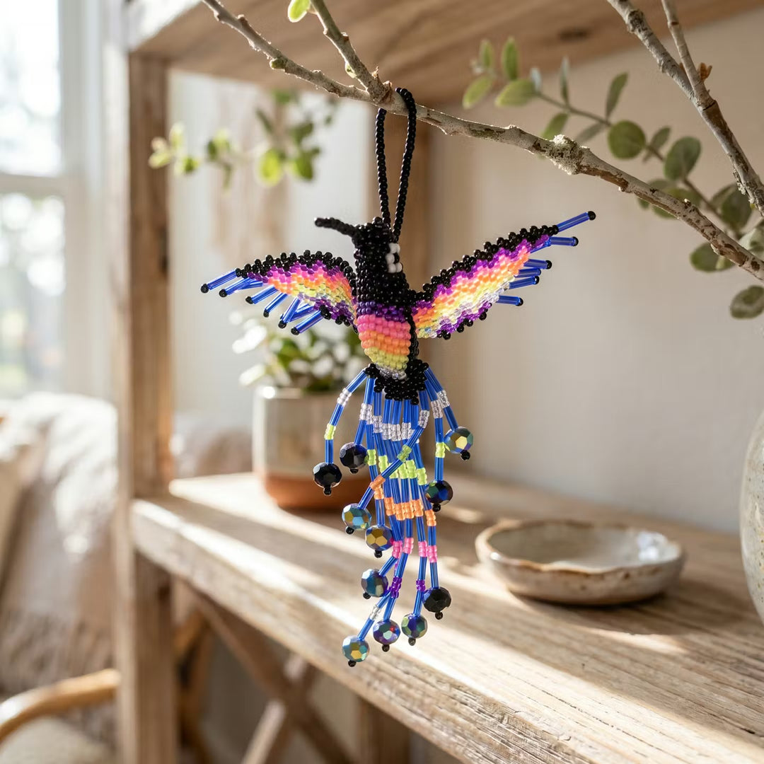 Black and Blue Beaded Humming Bird