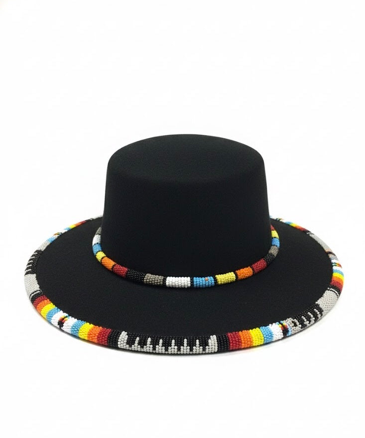 Size-57 Handmade Beaded Hat(Black)