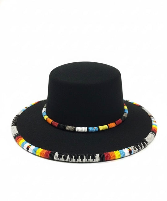Size-57 Handmade Beaded Hat(Black)