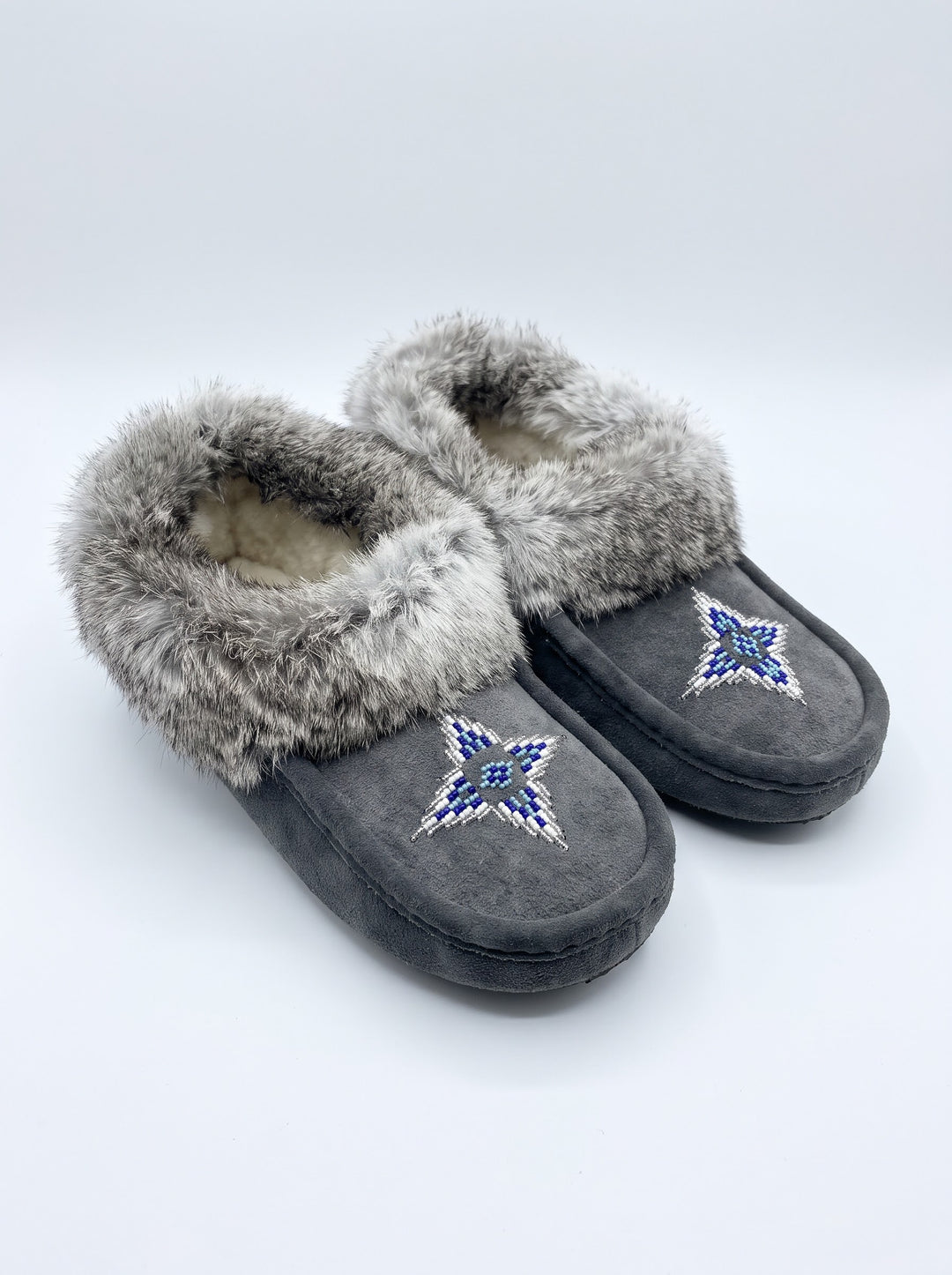 Grey Moccasins with Beadwork (Size 8)