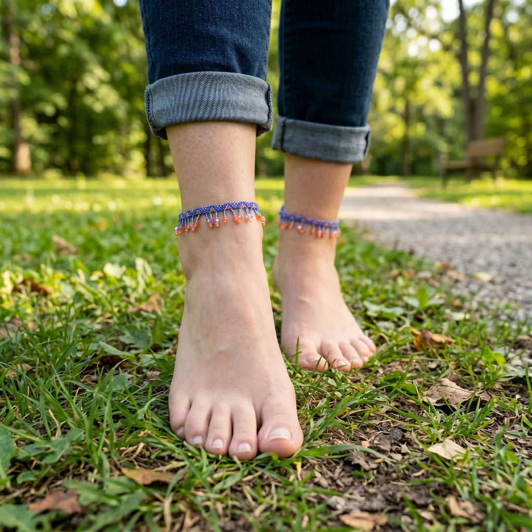 Beaded Anklet Blue Orange