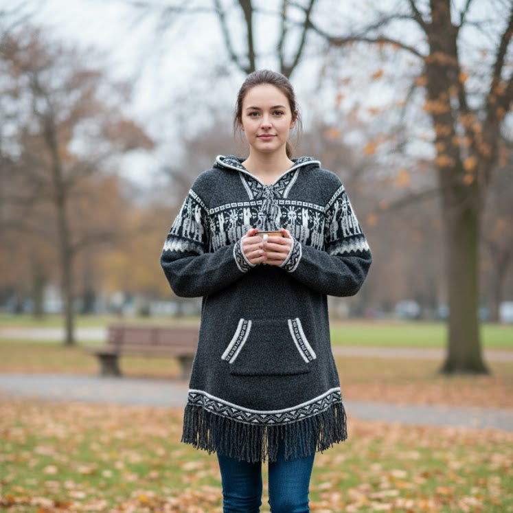 OLDTRIBES™ Cardigan pour femme en alpaga noir 