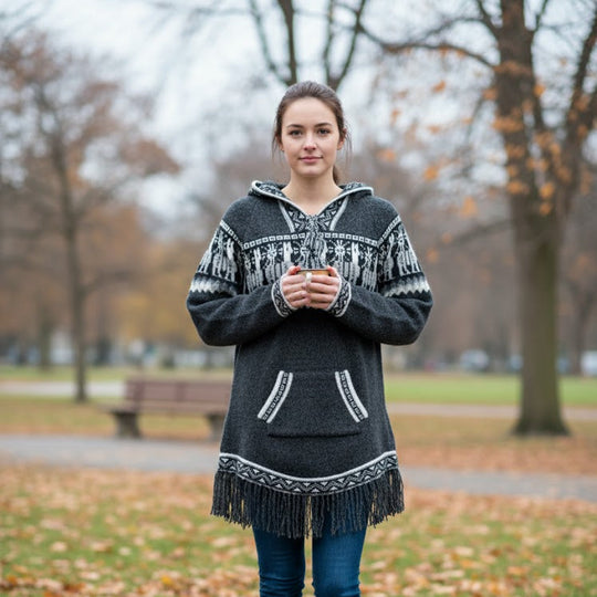 OLDTRIBES™ Cardigan pour femme en alpaga noir 