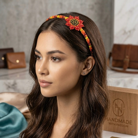 Bandeau perlé avec fleur (9)