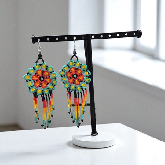 Turquoise Flower beaded Earrings