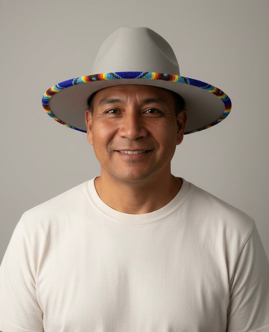 Size-57 Handmade Beaded Hat(Beige)