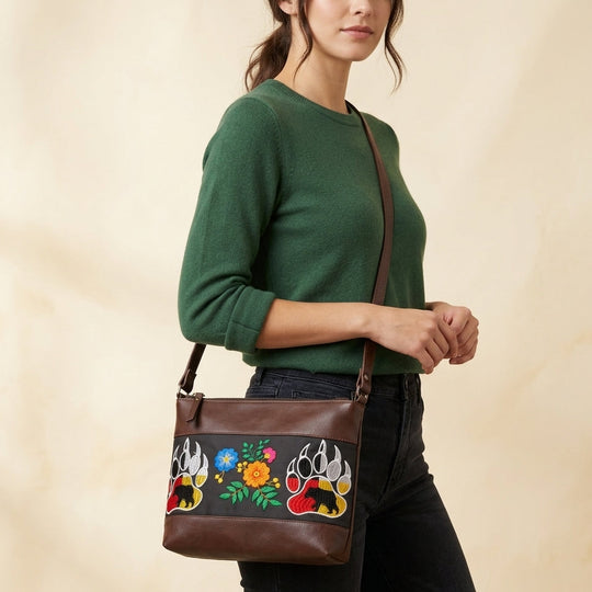 Bear paw Embroidered Leather Crossbody Bag