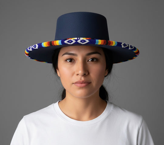Size-56 Handmade Beaded Hat (BLUE)