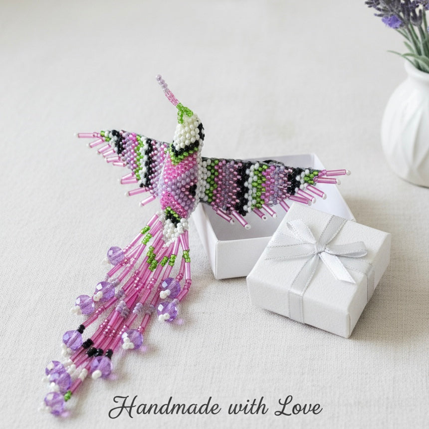 Purple and white  Hummingbird Barrette with Fringes