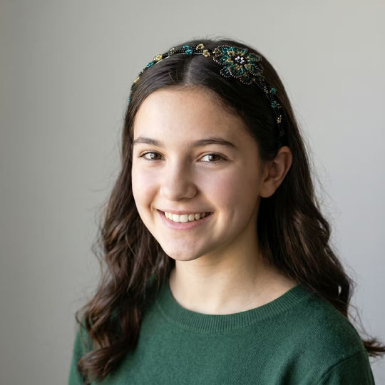 Beaded Headband with Flower Turquoise