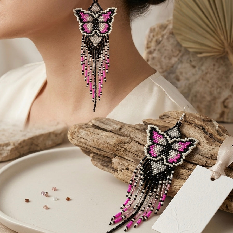 Pink / purple bead Dancing Wing Earrings