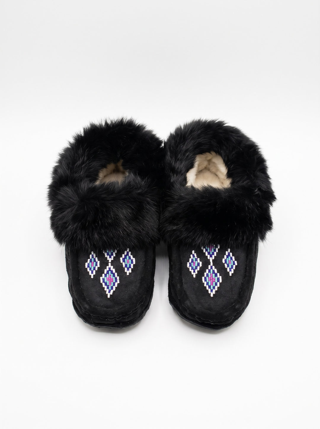 Black Moccasins with Beadwork (Size 7)