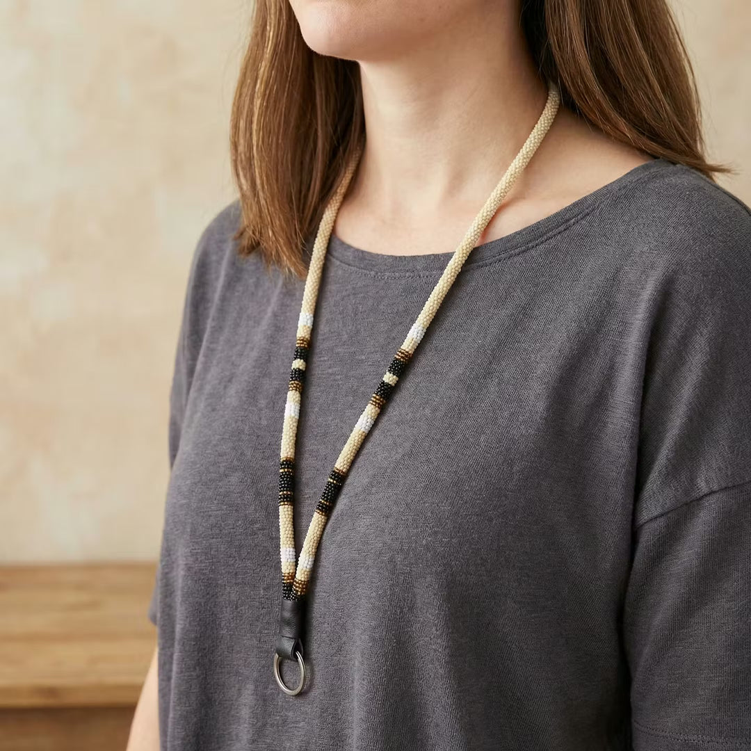 Round Beaded Lanyard(Beige)