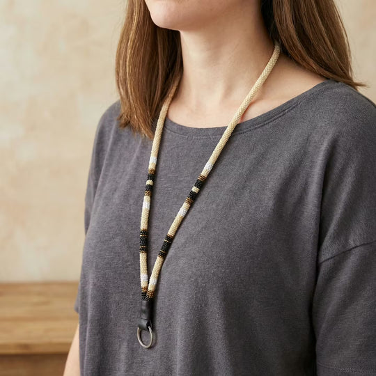 Round Beaded Lanyard(Beige)