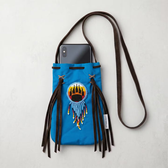 Beaded Suede Phone Pouch ~ turquoise