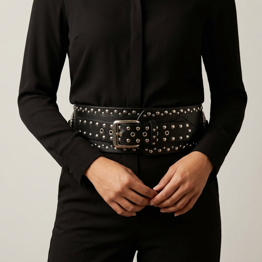 Western Concho Studded Belt (Black)