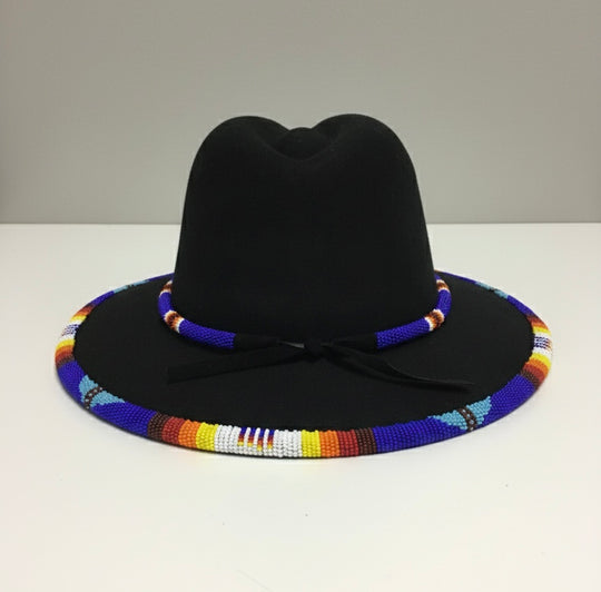 Size-57 Handmade Beaded Hat(Black blue beaded)
