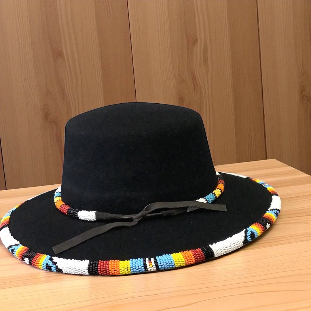 Size-58 Handmade Beaded Hat(Black)
