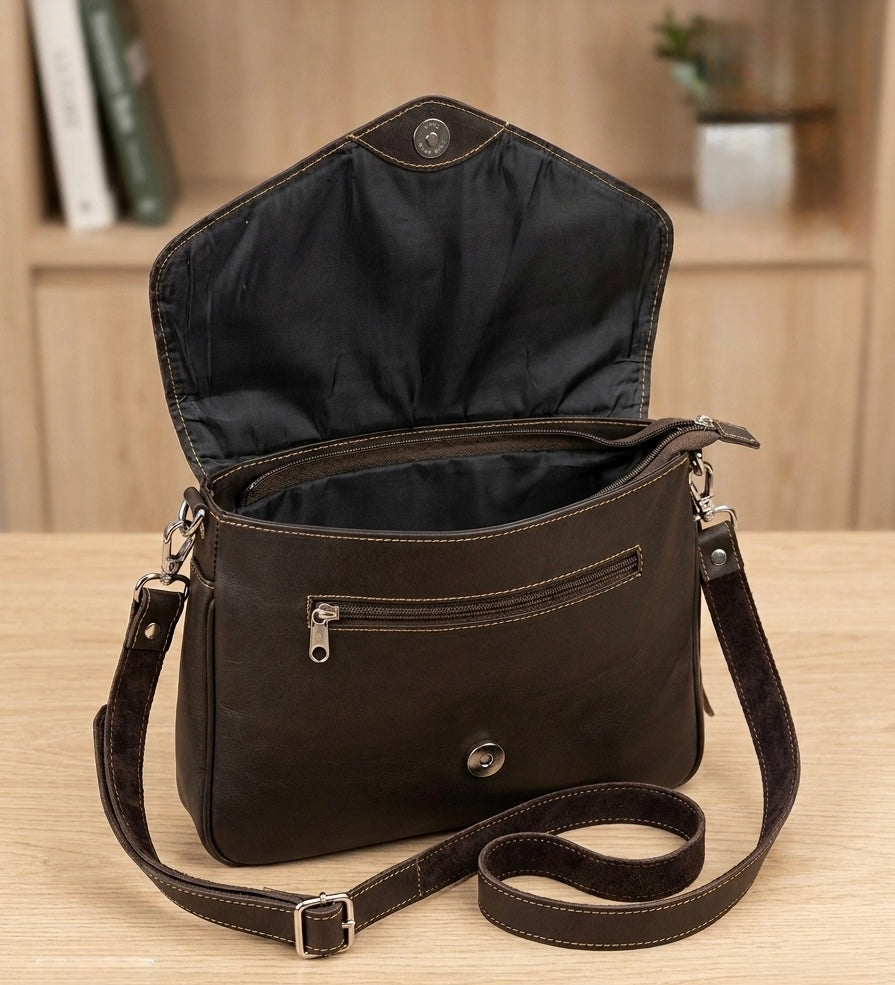 Leather beaded Crossbody bag(Chocolate Brown)