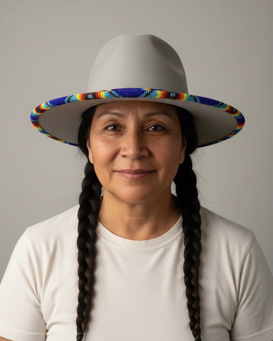 Size-57 Handmade Beaded Hat(Beige)