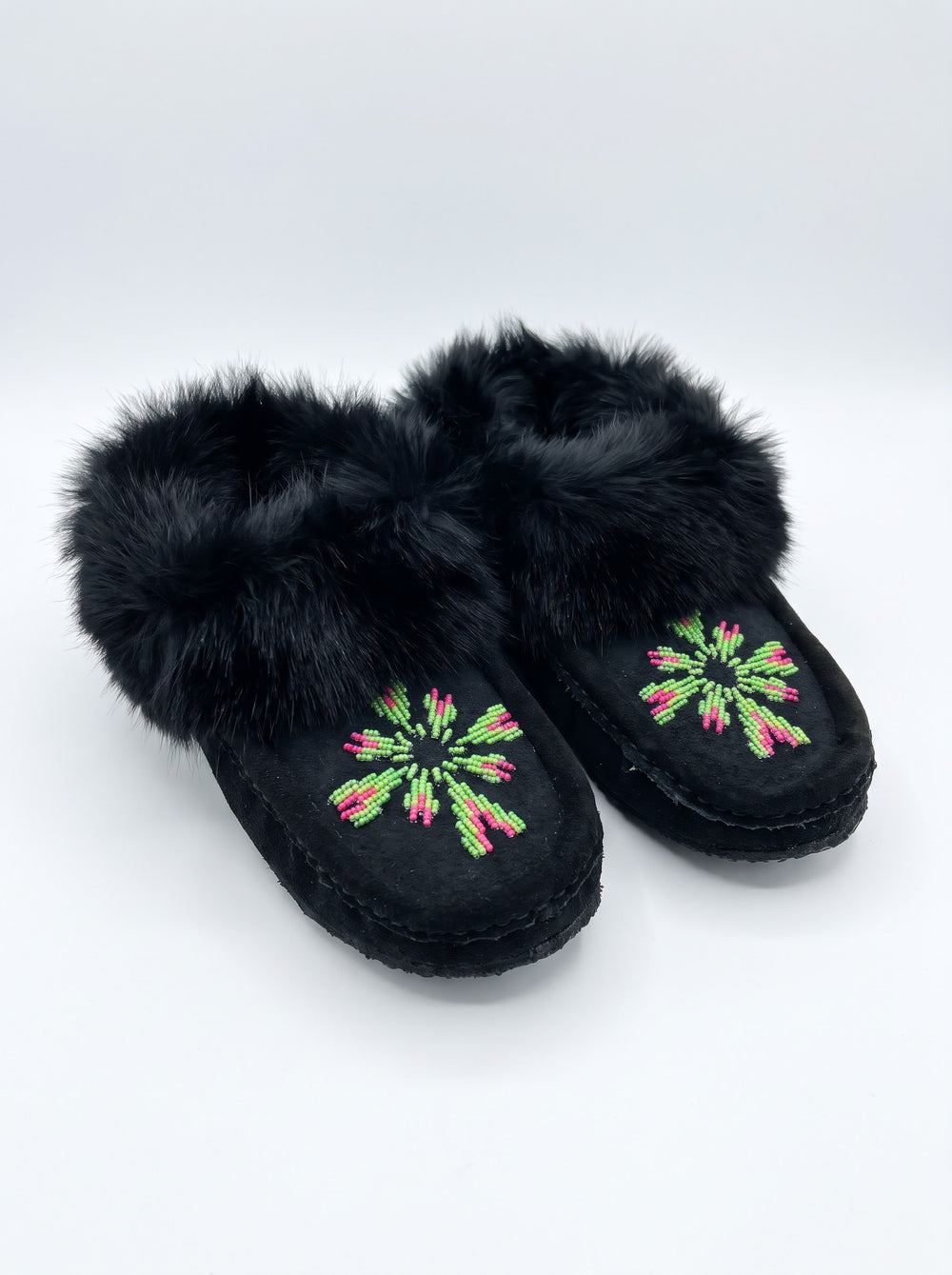 Black Moccasins with Beadwork (Size 7)