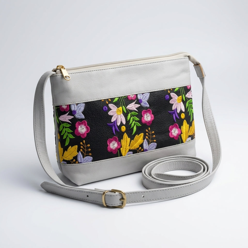 Windflower Embroidered Leather Crossbody Bag