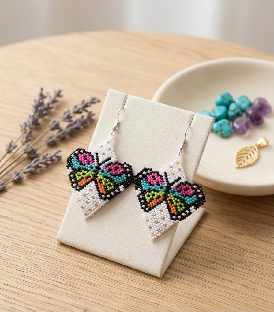 Butterfly Beaded Earrings (White)