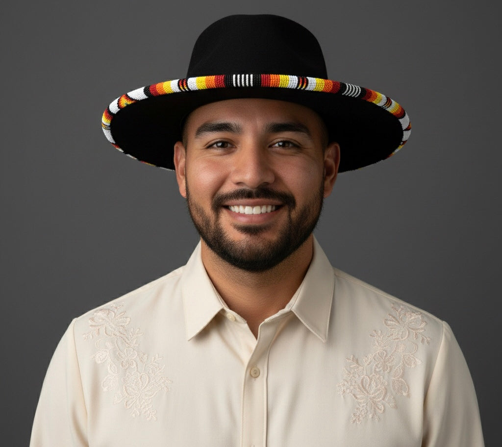 Size-58 Handmade Beaded Hat(Black)