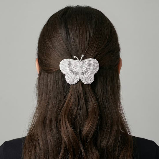 Silver Butterfly Beaded Barrette
