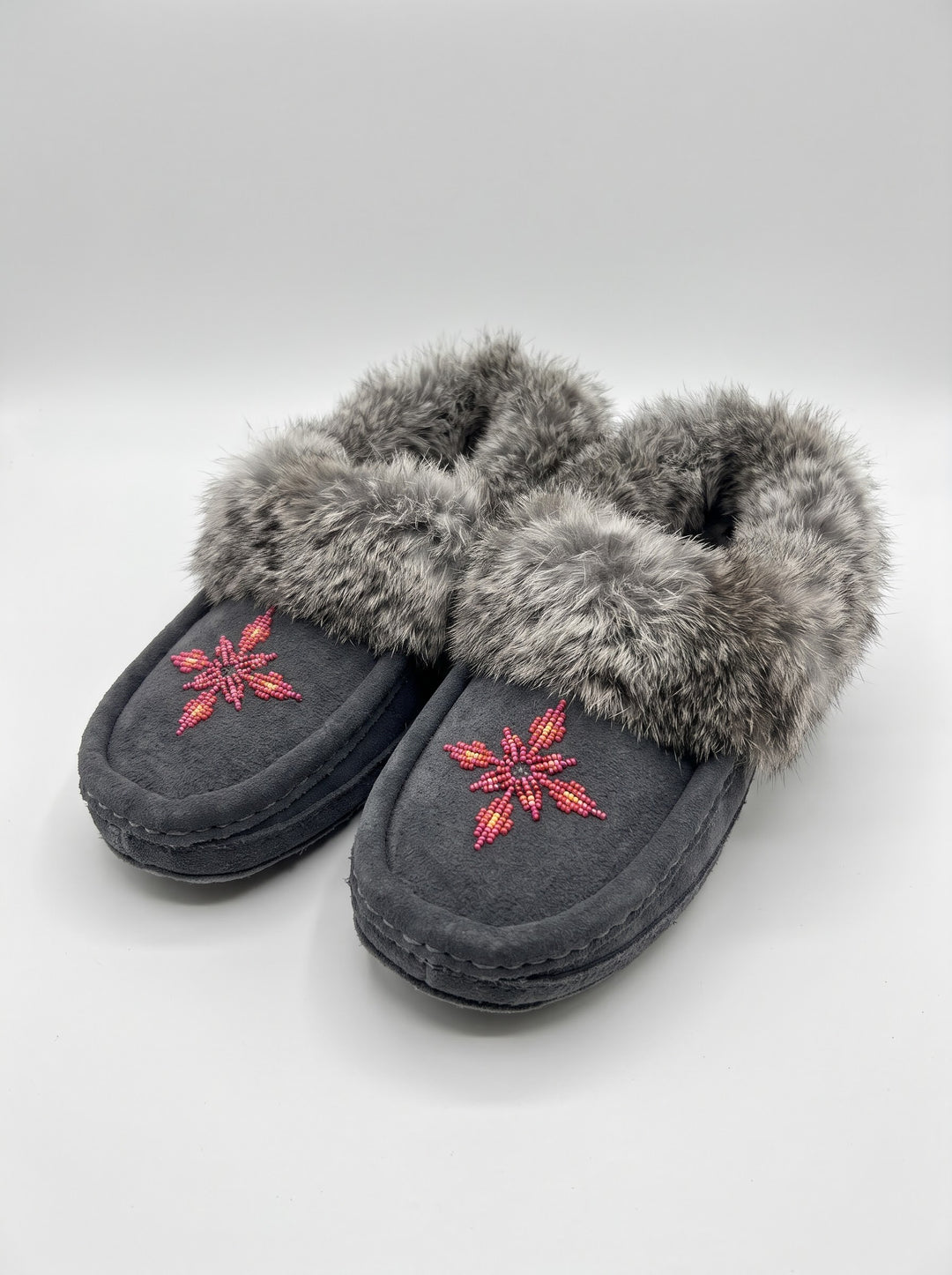Grey Moccasins with Beadwork (Size 10)