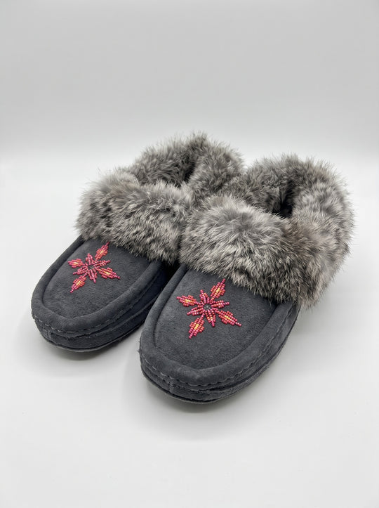 Grey Moccasins with Beadwork (Size 10)